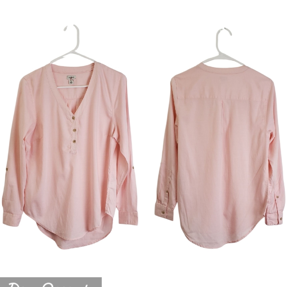 ⚪️2/$20 L. L. Bean Tencel Blend Tab Sleeve Sz XS Pink Popover Top Coastal Spring
